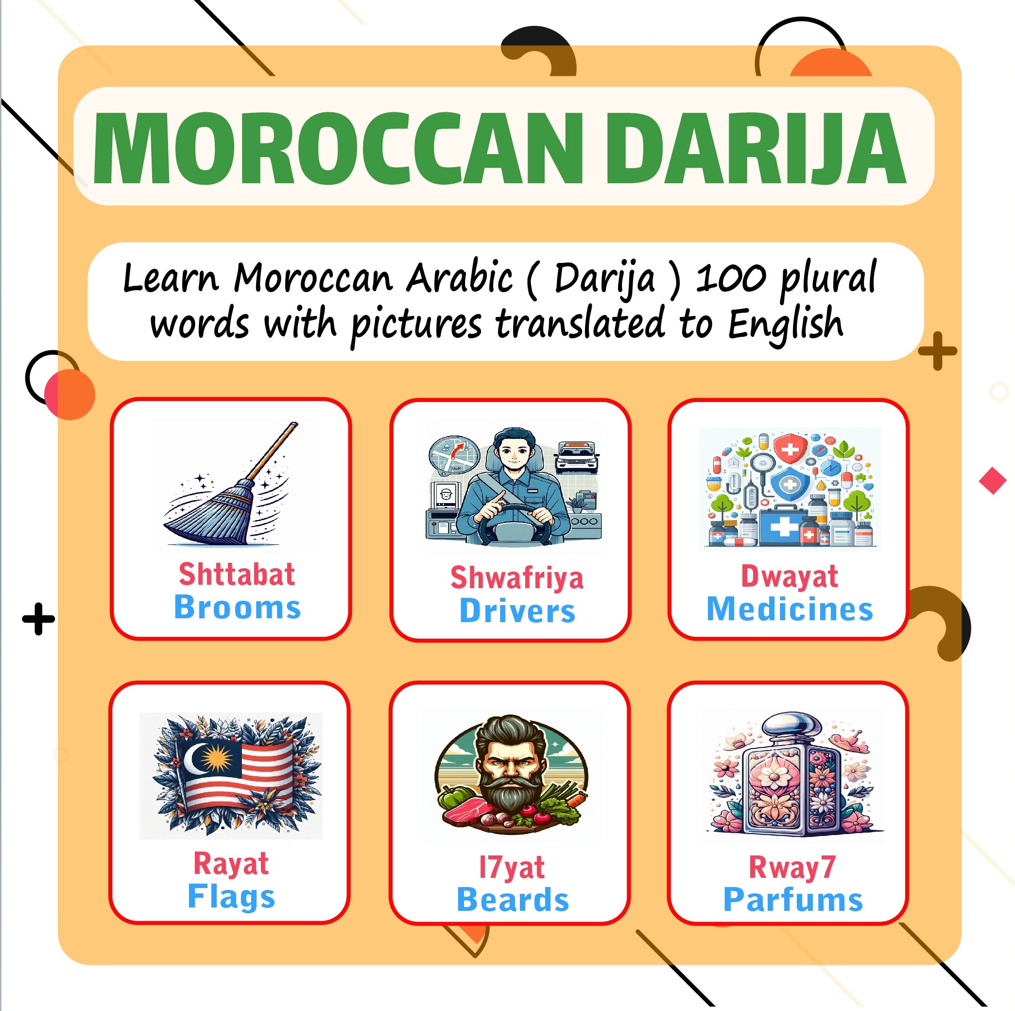 Moroccan Arabic 100 Plural Words Book with Pictures