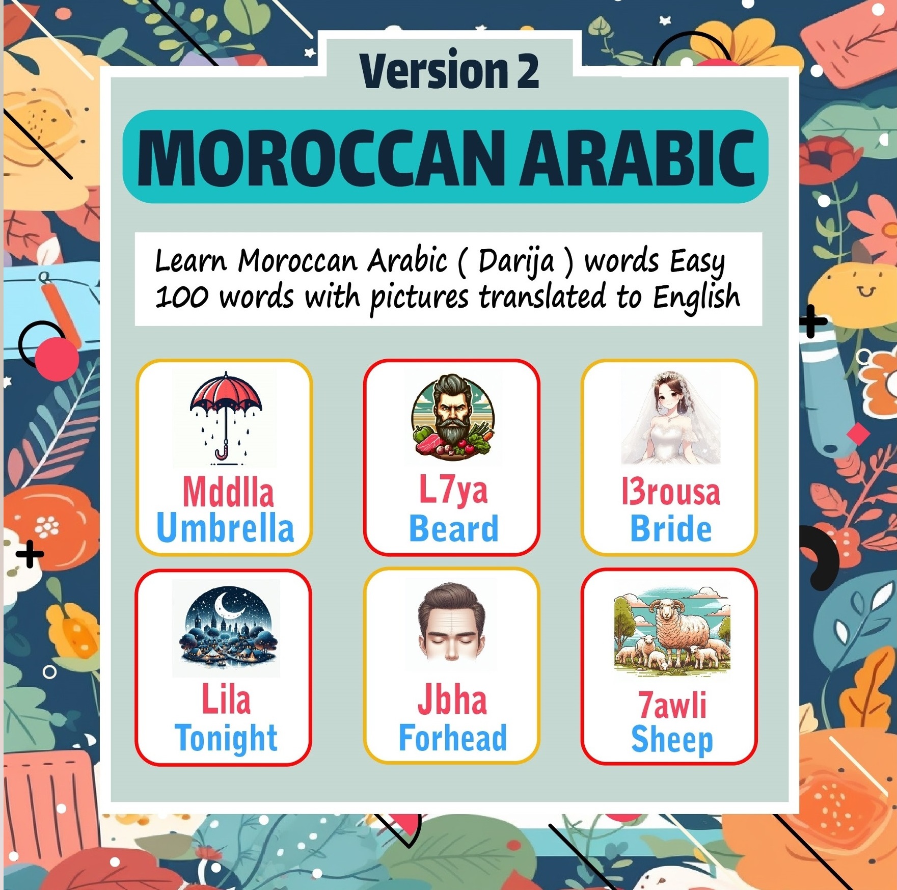Moroccan Arabic 100 Words Book with Pictures V2